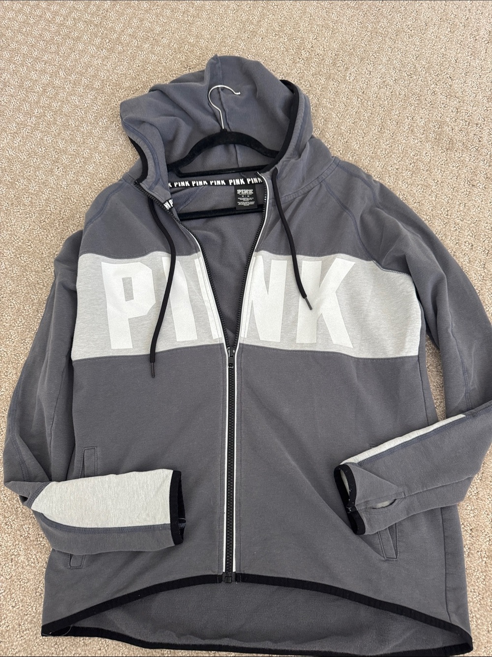 PINK Victoria's Secret Gray and Light Gray Zip-Up Hoodie Jacket